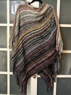 Pinklicious Multicolor Striped Bohemian Poncho w/Fringe